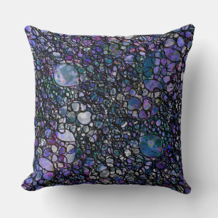 Hand-Drawn Abstract Circles, Blue, Purple, Black Cushion