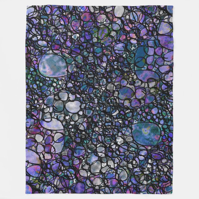 Hand-Drawn Abstract Circles, Blue, Purple, Black Fleece Blanket (Front)