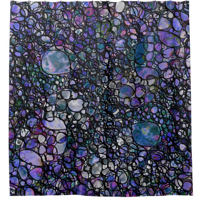 Hand-Drawn Abstract Circles, Blue, Purple, Black Shower Curtain (Front)