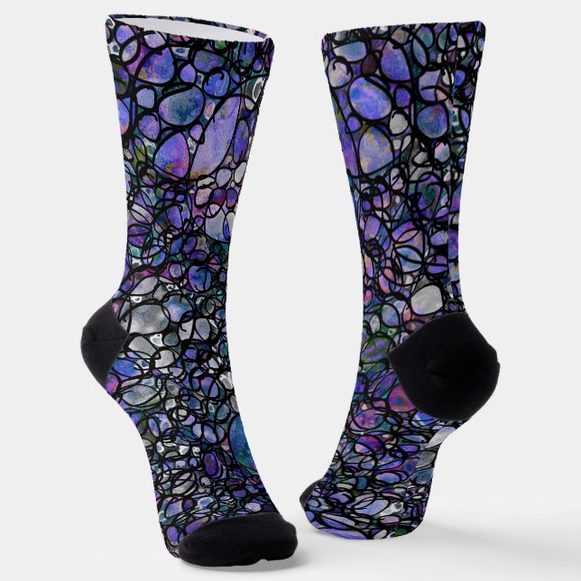 Hand-Drawn Abstract Circles, Blue, Purple, Black Socks (Angled)