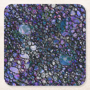 Hand-Drawn Abstract Circles, Blue, Purple, Black Square Paper Coaster