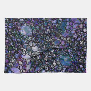 Hand-Drawn Abstract Circles, Blue, Purple, Black Tea Towel