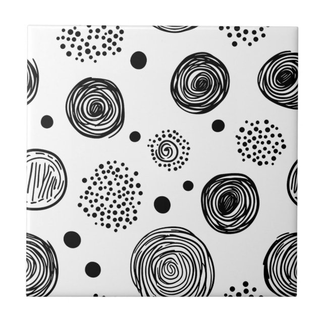 Hand-Drawn Abstract Doodle - Black and White (2) Ceramic Tile (Front)