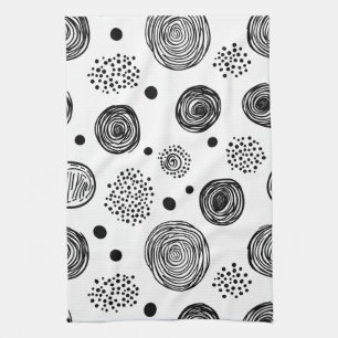 Hand-Drawn Abstract Doodle - Black and White (2) Tea Towel