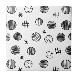 Hand-Drawn Abstract Doodle - Black and White (3) Ceramic Tile