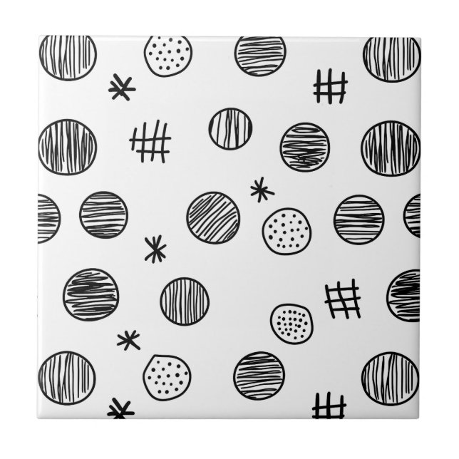 Hand-Drawn Abstract Doodle - Black and White (3) Ceramic Tile (Front)