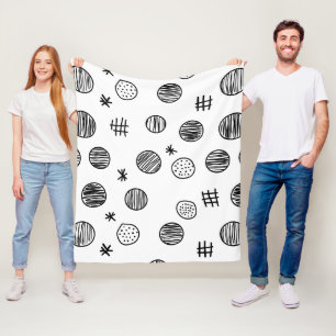 Hand-Drawn Abstract Doodle - Black and White (3) Fleece Blanket