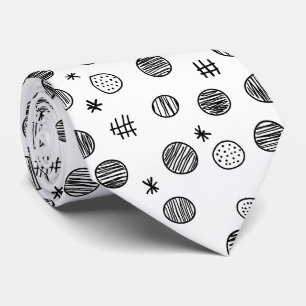 Hand-Drawn Abstract Doodle - Black and White (3) Tie