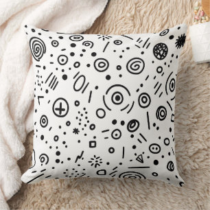 Hand-Drawn Abstract Doodle - Black and White Cushion