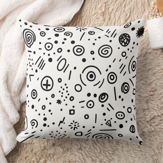 Hand-Drawn Abstract Doodle - Black and White Cushion (Blanket)
