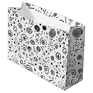Hand-Drawn Abstract Doodle - Black and White Large Gift Bag