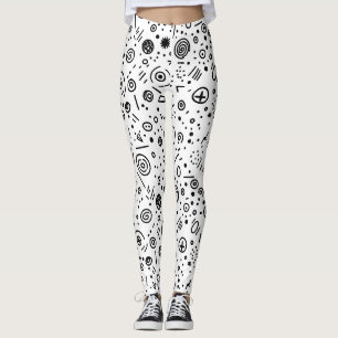Hand-Drawn Abstract Doodle - Black and White Leggings