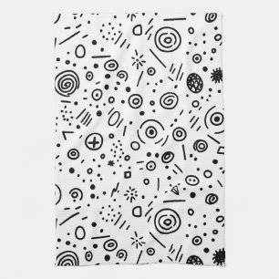 Hand-Drawn Abstract Doodle - Black and White Tea Towel
