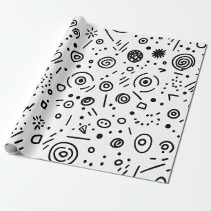 Hand-Drawn Abstract Doodle - Black and White Wrapping Paper