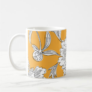Hand drawn abstract garden flowers. Contour drawin Coffee Mug