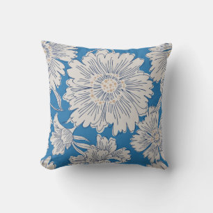 Hand drawn abstract garden flowers. Contour drawin Cushion