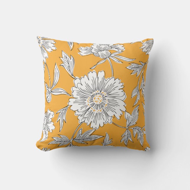 Hand drawn abstract garden flowers. Contour drawin Cushion (Front)