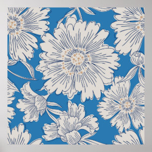 Hand drawn abstract garden flowers. Contour drawin Poster