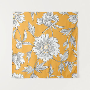 Hand drawn abstract garden flowers. Contour drawin Tapestry