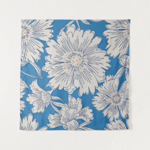 Hand drawn abstract garden flowers. Contour drawin Tapestry
