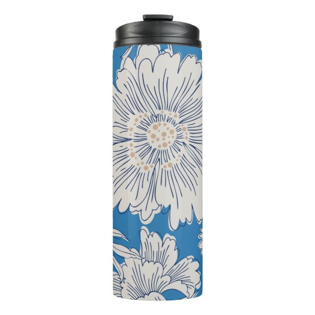 Hand drawn abstract garden flowers. Contour drawin Thermal Tumbler (Front)