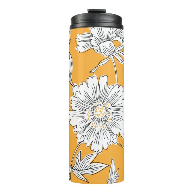 Hand drawn abstract garden flowers. Contour drawin Thermal Tumbler (Front)
