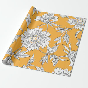 Hand drawn abstract garden flowers. Contour drawin Wrapping Paper