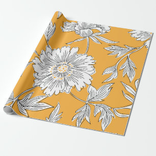 Hand drawn abstract garden flowers. Contour drawin Wrapping Paper