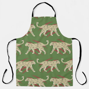 Hand Drawn Abstract Leopard Cheetah with Animal Sk Apron