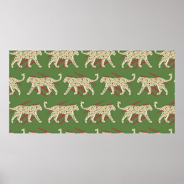 Hand Drawn Abstract Leopard Cheetah with Animal Sk Poster (Front)