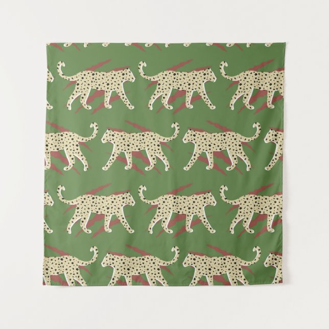 Hand Drawn Abstract Leopard Cheetah with Animal Sk Tapestry (Front)