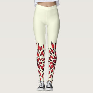 Hand Drawn Abstract Red Doodle Flower Leggings