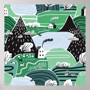 Hand drawn abstract scandinavian graphic illustrat poster