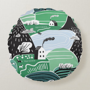 Hand drawn abstract scandinavian graphic illustrat round cushion
