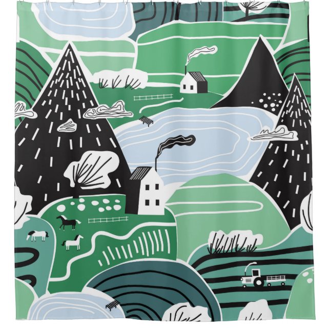 Hand drawn abstract scandinavian graphic illustrat shower curtain (Front)