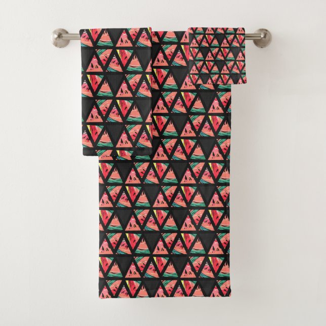Hand Drawn Abstract Watermelon Pattern Bath Towel Set (Insitu)