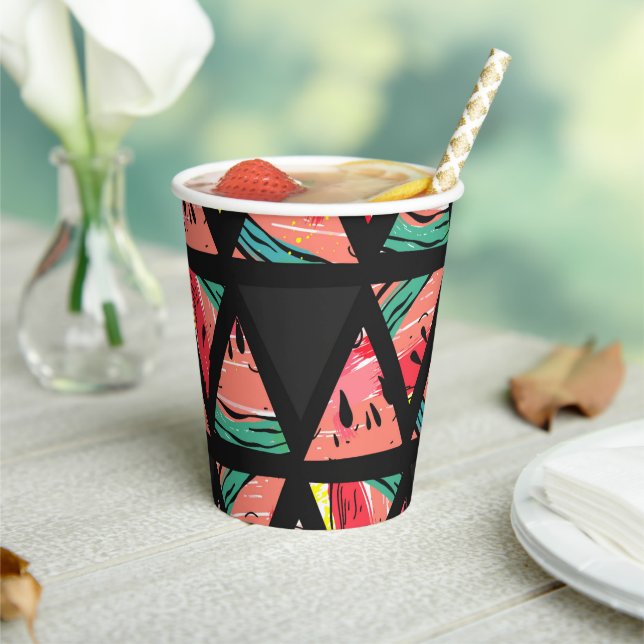 Hand Drawn Abstract Watermelon Pattern Paper Cups (Insitu)