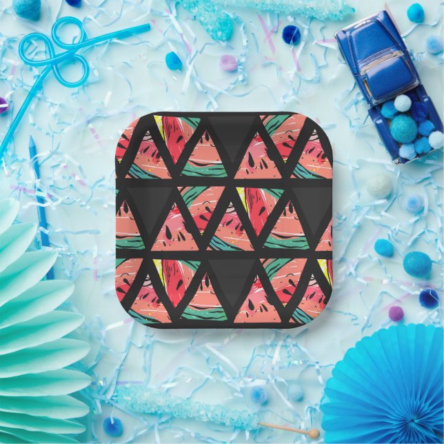 Hand Drawn Abstract Watermelon Pattern Paper Plate (Party)