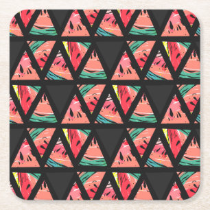 Hand Drawn Abstract Watermelon Pattern Square Paper Coaster
