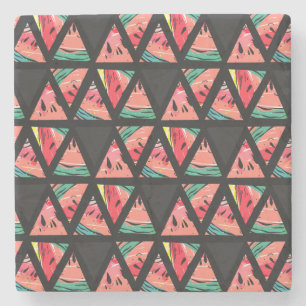 Hand Drawn Abstract Watermelon Pattern Stone Coaster