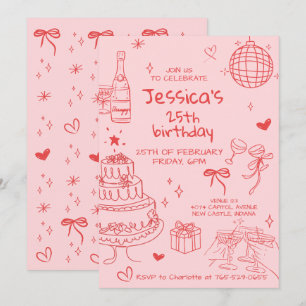 Hand Drawn Adult Handwritten Scribble Birthday Invitation