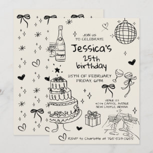 Hand Drawn Adult Handwritten Scribble Birthday Invitation