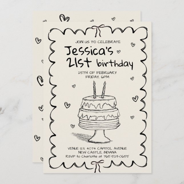 Hand Drawn Adult Scribble Birthday  Invitation (Front/Back)