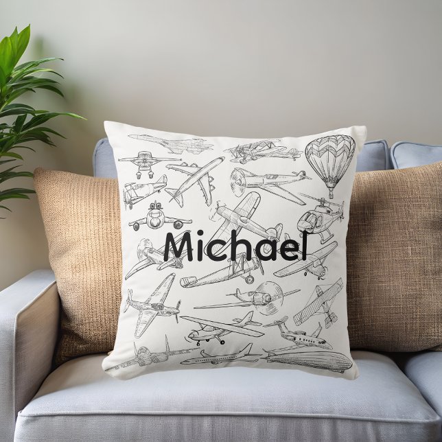 Hand drawn Aeroplanes Aviation Pilot Aviator Fun Cushion (Creator Uploaded)