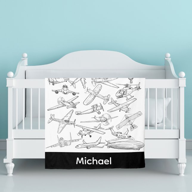 Hand drawn Aeroplanes Aviation Pilot Aviator Fun Fleece Blanket (Creator Uploaded)