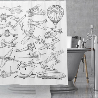 Hand drawn Aeroplanes Aviation Pilot Aviator Fun Shower Curtain