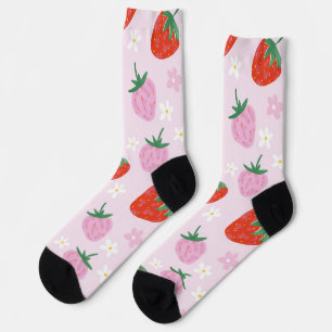 Hand-Drawn Aesthetic Strawberry Seamless Pattern Socks