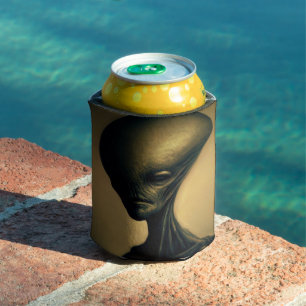 Hand Drawn Alien Portrait Can Cooler