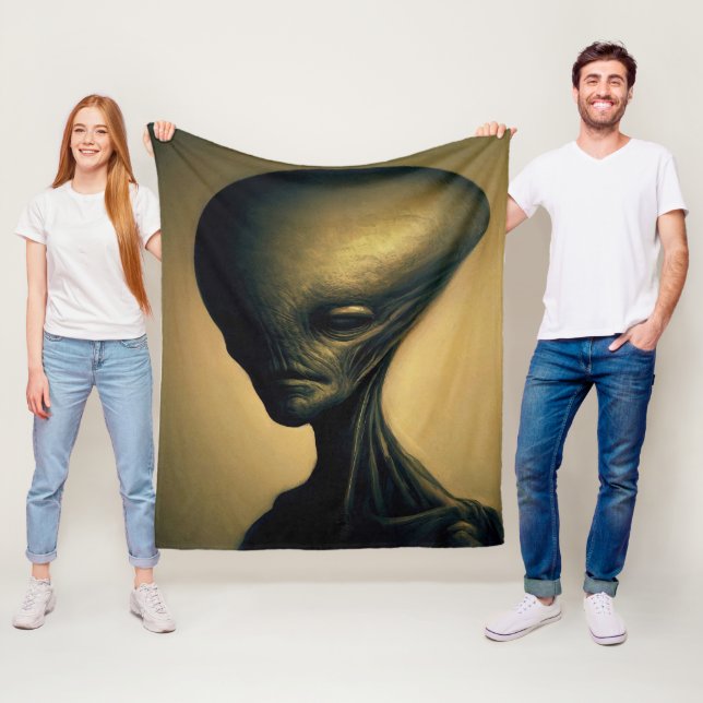 Hand Drawn Alien Portrait  Fleece Blanket (In Situ)