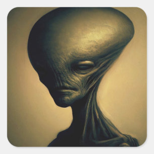 Hand Drawn Alien Portrait  Square Sticker